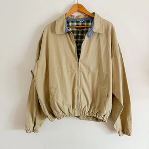 90s Men's Gant Jacket Peached Windcheater Beige with Denim Collar Trim Cotton|XL